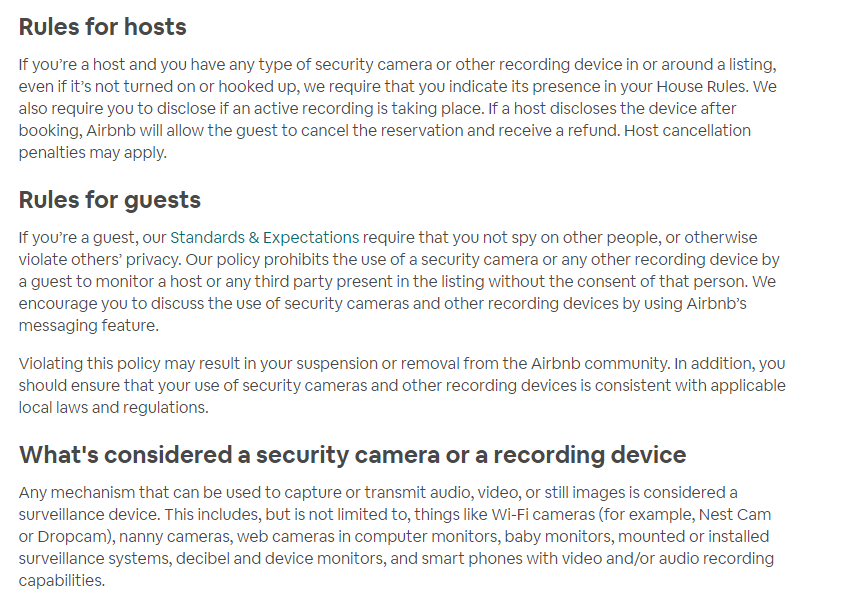 airbnb survillance policy